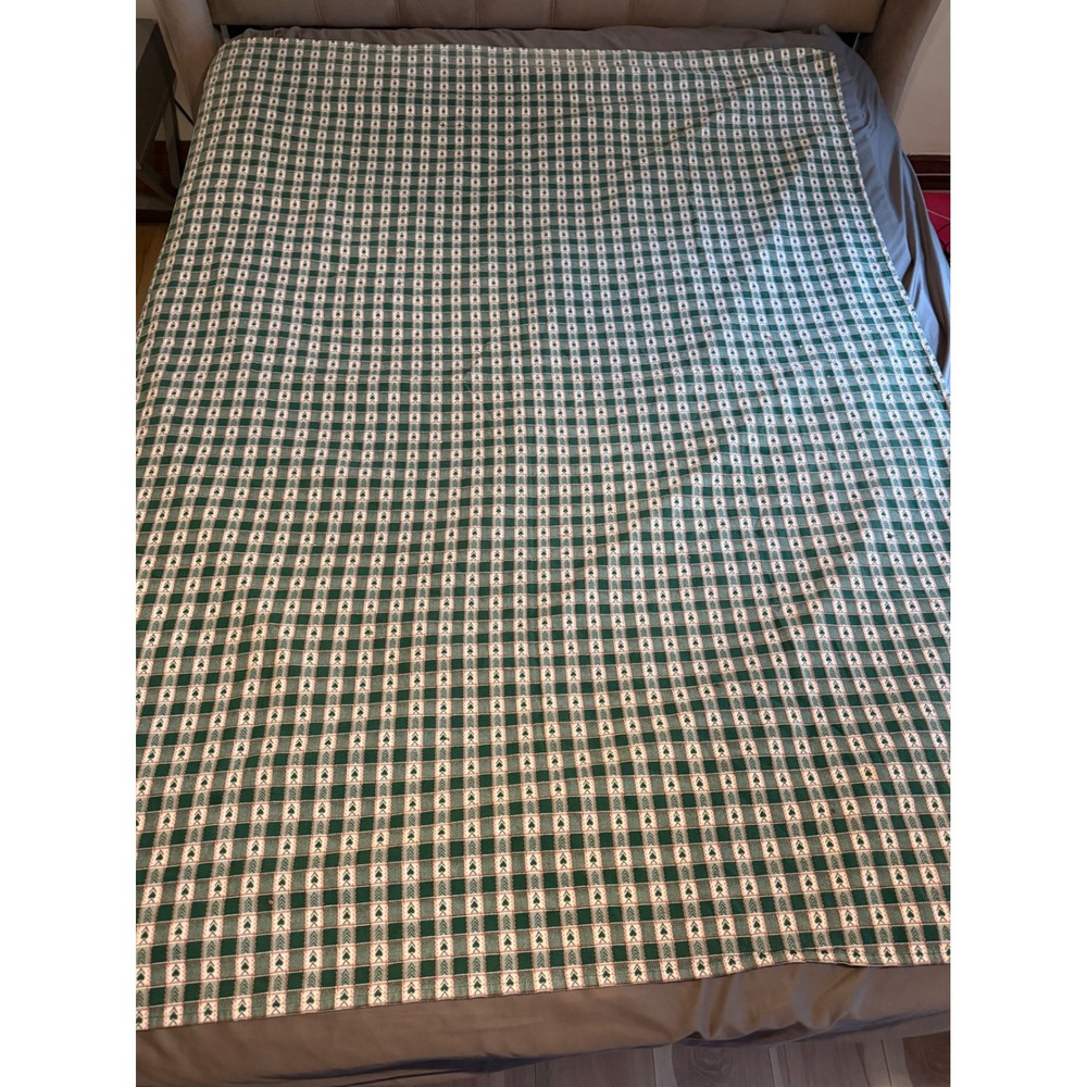 Vintage Green Plaid Woven Blanket Hearts and Arrows Farmhouse tablecloth country
